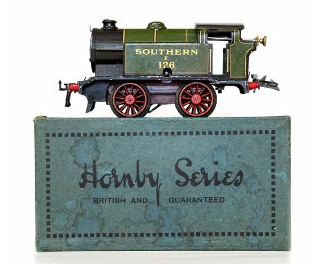 Hornby: A boxed Hornby, O Gauge, Clockwork, 0-4-0 L475 M3 Tank Locomotive in Southern Railway Livery, numbered "E126", comple