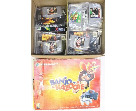 Nintendo: A boxed Nintendo 64 Banjo-Kazooie black console, complete with official grey controller, mains lead and aerial lead