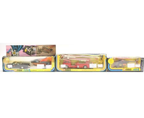 Corgi: A boxed Corgi Batmobile and Batboat, 3; together with a boxed Corgi Simon Snorkel Fire Engine 1127; and a boxed Batcop