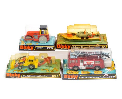 Dinky: A collection of four bubble packaged Dinky Toys to comprise: Merryweather Fire Engine, 285; Aveling-Barford Roller, 27