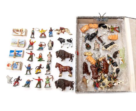 Britains: A collection of assorted lead animals, soldiers, cowboys and Indians, to include J.Hill &amp; Co. (Johillco), Brita