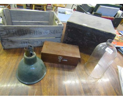 Vintage enamel light, boxes and cloche