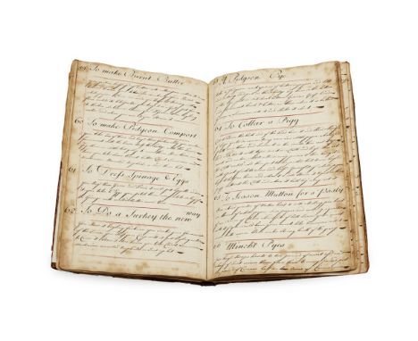 MANUSCRIPT RECIPE BOOK, 1734ELIZABETH IORDASON Folio (310 x 200mm.), 18 pages of index, c.108 pages of 240 recipes in a large