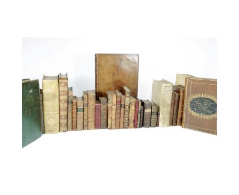 LEATHER BINDINGS33 BOOKS, INCLUDING D'Abreau Institutio Parochi... Venice: Paulum Balleonium, 1708. 8vo, contemporary vellum;