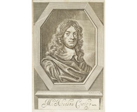 COWLEY, ABRAHAMTHE WORKS London: for Henry Herringman, 1681. Seventh edition, 4to, engraved frontispiece portrait, contempora