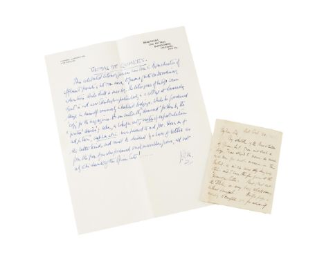 [GERMAN LITERATURE] - QUINCY, THOMAS DEAUTOGRAPH LETTER SIGNED to unknown correspondent, probably a magazine or journal edito