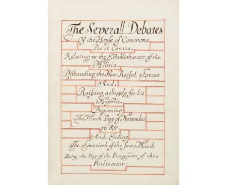 JAMES II AND THE TEST ACTTHE SEVERALL DEBATES OF THE HOUSE OF COMMONS PRO ET CONTRA relating to the Establishment of the Mili
