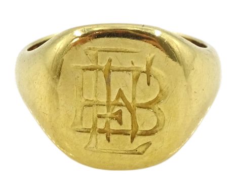 18ct gold signet ring, with monogrammed initials 'EWB', London 1938Condition Report:Approx 8.6gm, size K, some light surface 