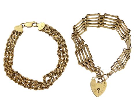 Gold five bar gate bracelet and a gold roe twist bracelet, both 9ctCondition Report:Approx 17.55gm, tested also, links with d