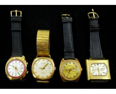 Two automatic gentleman's wristwatches including Seiko 5 21 jewels and a Sandoz 25 jewels and two manual wind wristwatches in