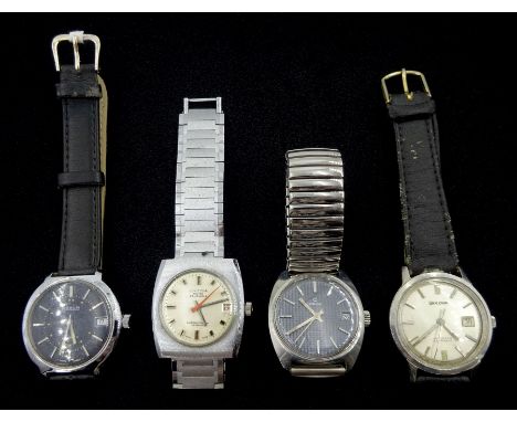 Four automatic wristwatches including Oriosa 25 jewel, Consul, Realm and Bulova, two with silvered dials, two with blue dials