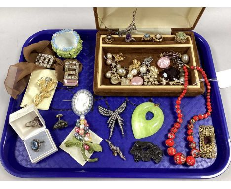 A Mixed Lot of Assorted Vintage and Later Costume Jewellery, including hallmarked silver and other rings, brooches, Geisha cu