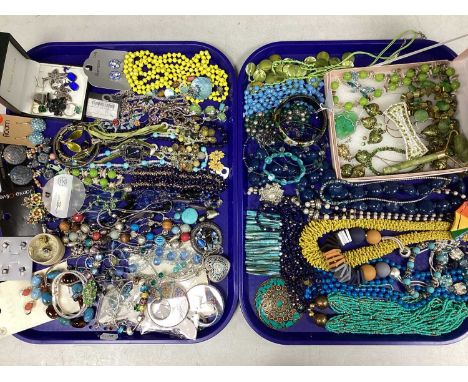 An Assortment of Modern Costume Jewellery, in hues of green, turquoise and yellow, to include painted floral bangle, Modernis