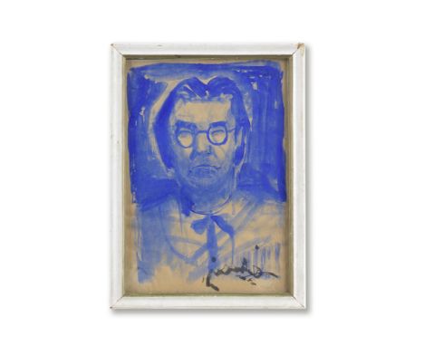 Seif Wanly (Egypt, 1906-1979)Blue Self-Portrait gouache on paper framed signed 'Seif Wanly' (lower right), inscribed 'dedicat