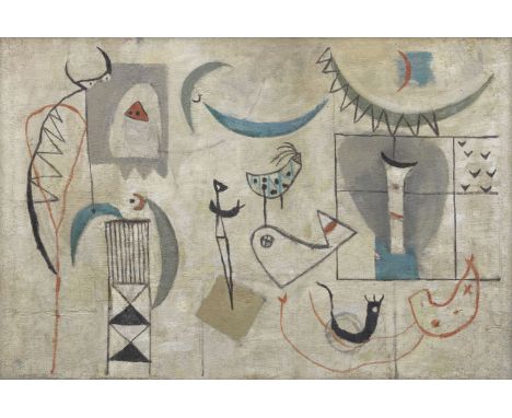 Jewad Selim (Iraq, 1919-1961)Good and Evil, An Abstraction oil on canvas, framedexecuted circa 195150 x 75cm (19 11/16 x 29 1