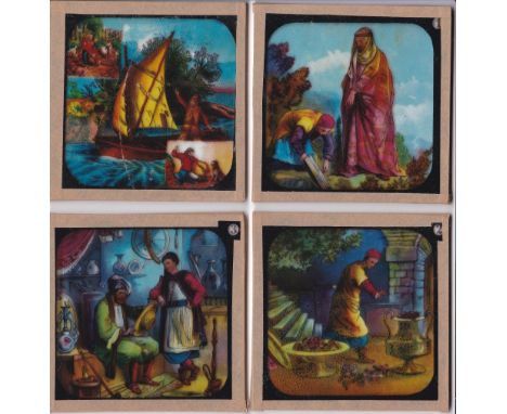 Aladdin Magic Lantern Slides (Part set 11/12 in total), the "Indcol" Coloured Optical Lantern Sliders all in beautiful condit