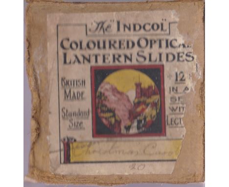 Christmas Carol Magic Lantern Slides (complete set of  12), the "Indcol" Coloured Optical Lantern Sliders all in beautiful co