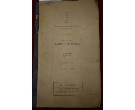 British WWII Signals and RAF Plane Identification Manuals including: 3rd Trades BN. R. Signals. Notes for Radio Mechanics Par