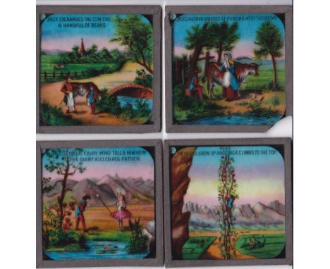 Jack and the Beanstalk Magic Lantern Slides, complete set of (8) in good condition except for the first slide which has fract