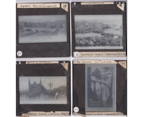 Famous Brides of the world black and white Magic Lantern Slides (15) including: Roman Aqueduct Segovia, Lincoln Ave Bridge, P
