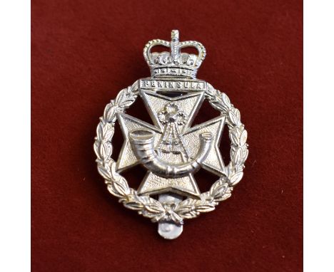 The Green Jackets Brigade EIIR Cap Badge (Silver-anodised), slider and made J. R. Gaunt. Pattern sealed 7th October 1958. K&a