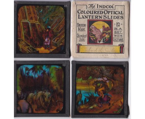 Sinbad the Sailor Magic Lantern Slides (12 in total), the "Indcol" Coloured Optical Lantern Sliders all in beautiful conditio
