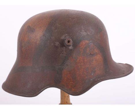 Rare WW1 German M-18 Ear Cut Out Steel Combat Helmet, good semi-relic example of an original M-18 ear cut out helmet as issue