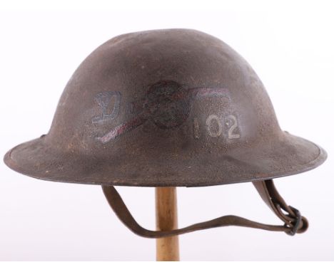 WW1 American 102nd Field Artillery Regiment 26th Infantry Division, good example of a M-1917 steel combat helmet retaining mu