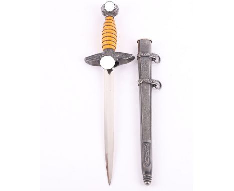 Miniature WW2 German Luftwaffe 2nd Pattern Officers Dress Dagger by Alcoso, Solingen, being the ¾ size miniature with yellow 