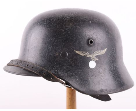 WW2 German Luftwaffe M-40 Steel Combat Helmet, good example of a M-40 steel combat helmet which has its dark Luftwaffe blue g