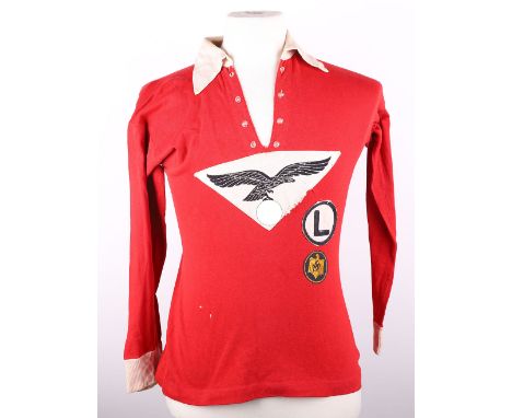 Rare WW2 German Luftwaffe Sports Shirt, interesting and rarely found original sports shirt in red wool with white cuffs and c