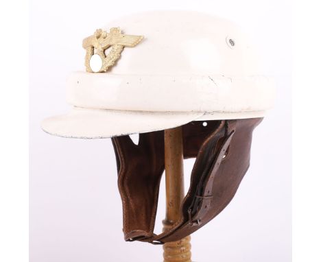 Rare Third Reich Traffic Police Motorcycle Helmet, fine example of the hard shell motorcyclists helmet with white finish. Gil