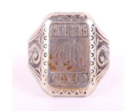 Norwegian Teutonic SS Norge Supporters Ring, interesting example of a silver mans ring with the centre section having ‘NORGE 