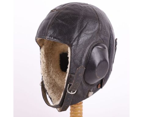 WW2 German Luftwaffe LKpW-101 Flying Helmet, fine example of the brown leather Luftwaffe flying helmet complete with the ear 