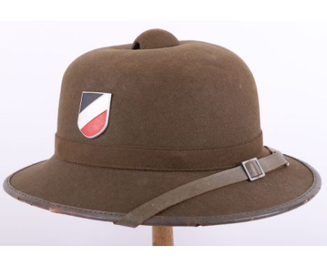 WW2 German Afrikakorps 2nd Pattern Pith (Sun) Helmet, good example of the olive felt tropical sun helmet with metal army and 