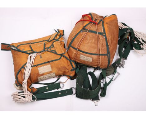 Rare WW2 Japanese Parachute Set, being the main back chute with the original green heavy canvas harness straps with the quick