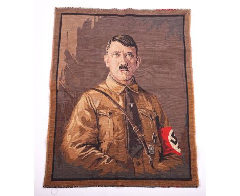 Third Reich Adolf Hitler Tapestry, an unusual embroidered tapestry showing Adolf Hitler in full NSDAP political uniform weari