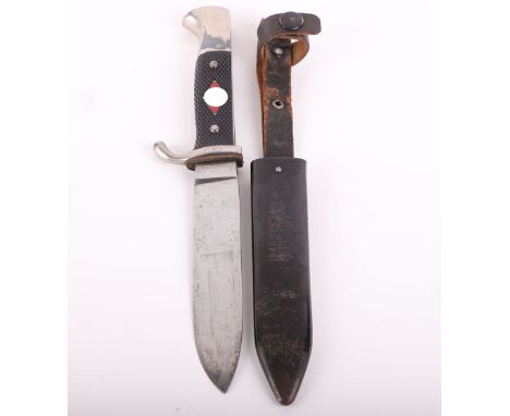 Third Reich Transitional Hitler Youth Boys Dagger by Hartkoff &amp; Co, Solingen, good example with two piece black chequered