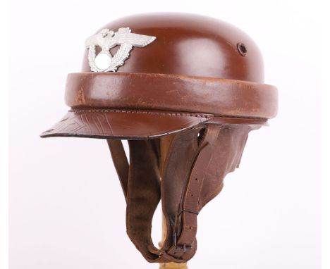 Third Reich Rural Police Motorcycle Helmet, fine example of the hard shell motorcyclists helmet in brown for the rural / coun