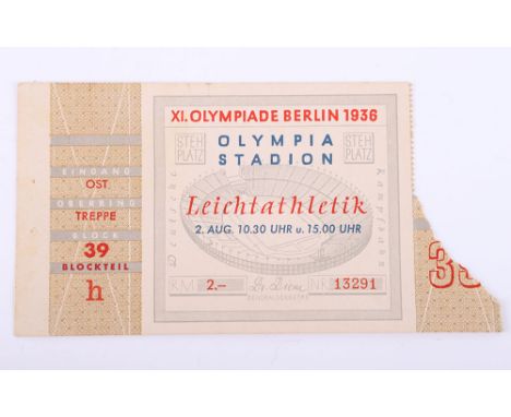 Original Ticket for 1936 Berlin Summer Olympics, the ticket is for Track and Field events held at the Olympic Stadium in Berl