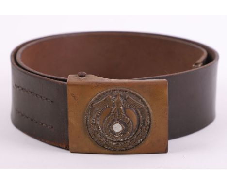 Third Reich SA (Sturmabteilung) Belt and Buckle, brown leather SA troopers belt with all brass SA belt buckle attached. The b