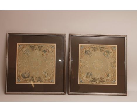 A pair of unusual early 19th century framed watercolours depicting architectural style scenes with various notable 18th centu
