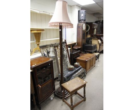 An oak standard lamp and an oak joint stool (2) 