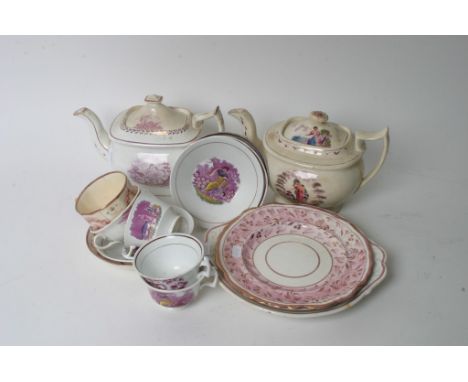 A collection of 19th century lustre ceramics including teapots and cups and saucers