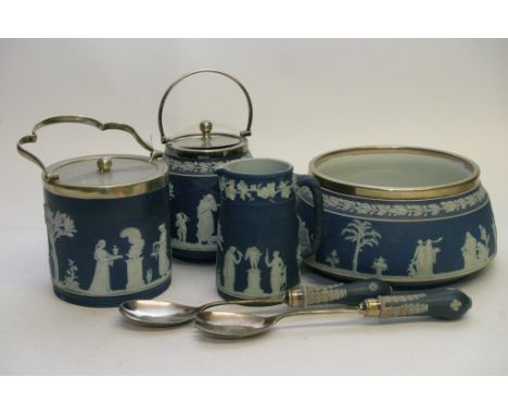 A collection of Wedgewood Jasperware including biscuit barrels