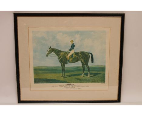 A framed print of the 1844 Derby winning racehorse 'Orlando' with two limited edition prints by Bill Perring
