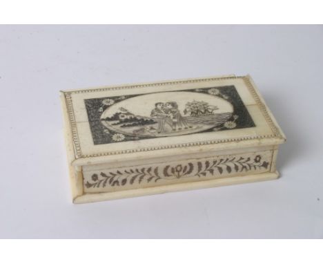 An engraved scrimshaw style bone box