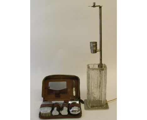 An unusual modern design lamp with textured glass base plus three other lamps