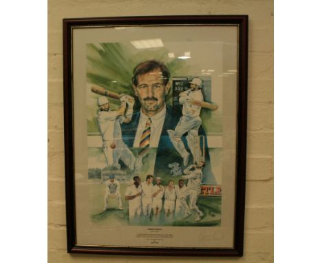 A limited edition John Dunne cricket print signed by Graham Gooch