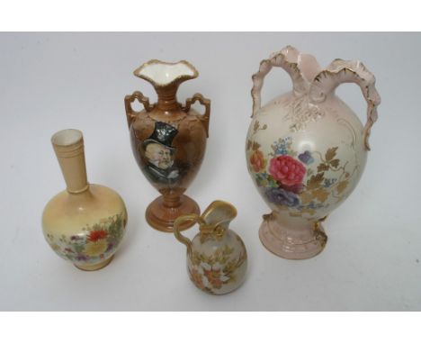 A ceramic vase decorated with figures, two other vases and a small jug (4) 